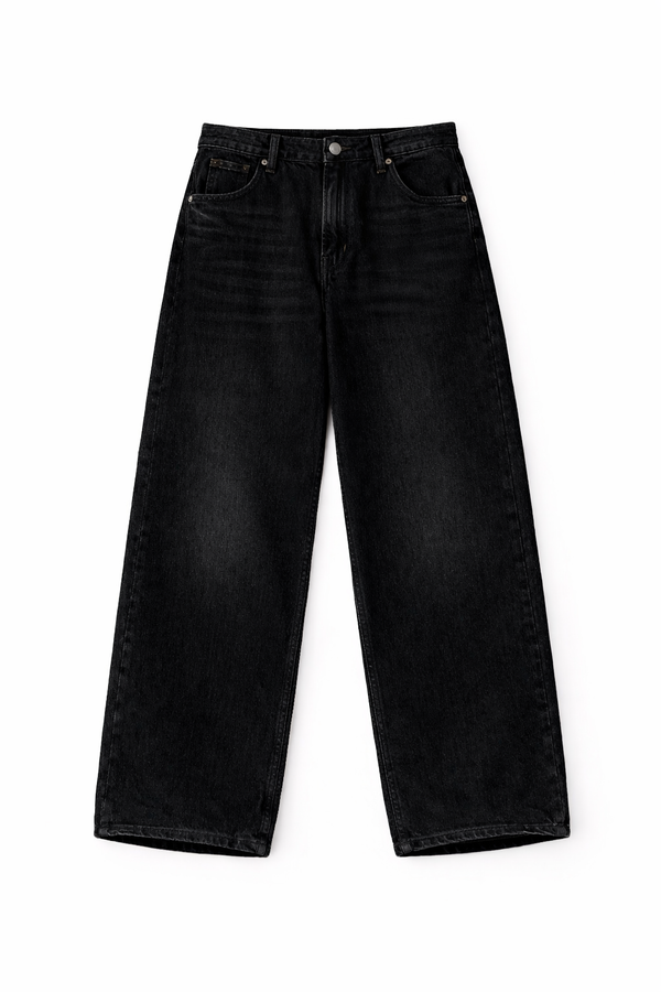 Washed Black Wide-Leg Denim Jeans