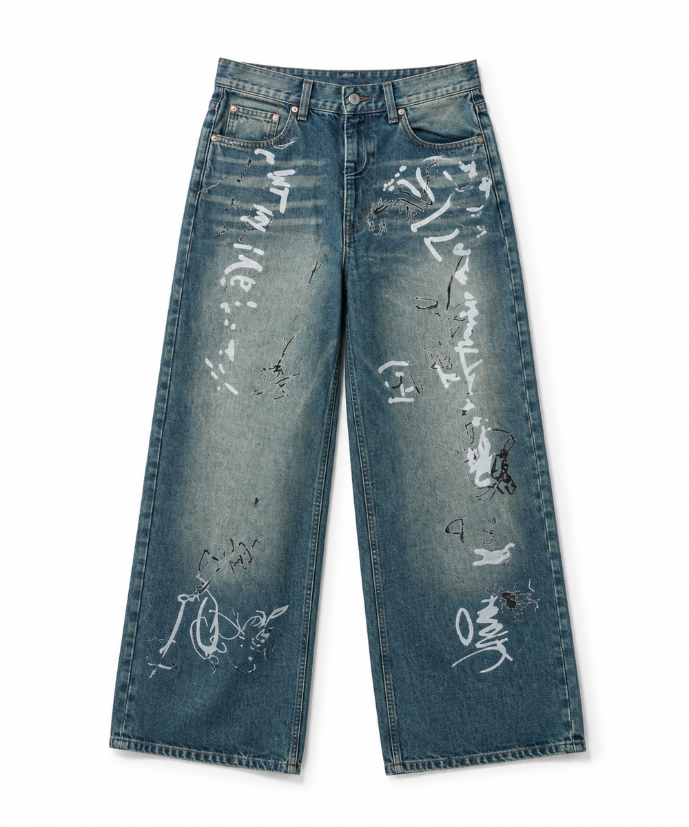 Hand-Marked Baggy Denim Jeans