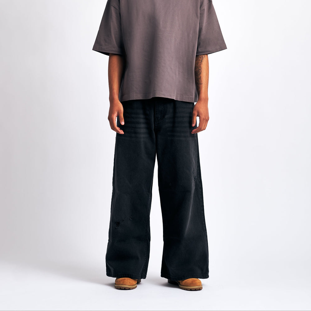 Washed Black Wide-Leg Denim Jeans