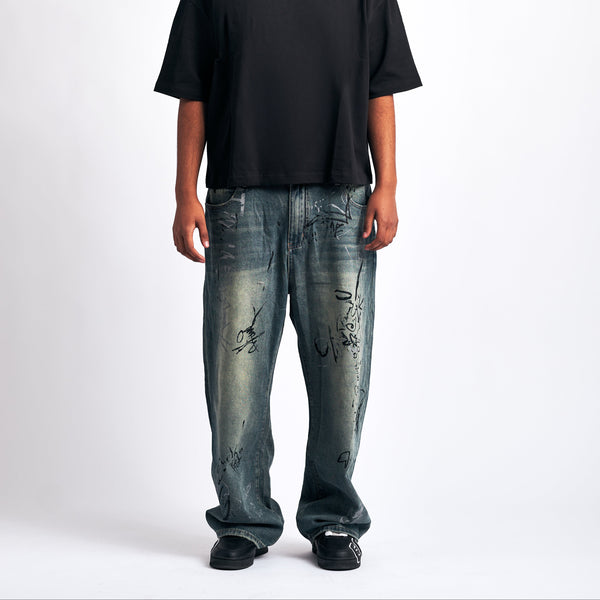 Hand-Marked Baggy Denim Jeans