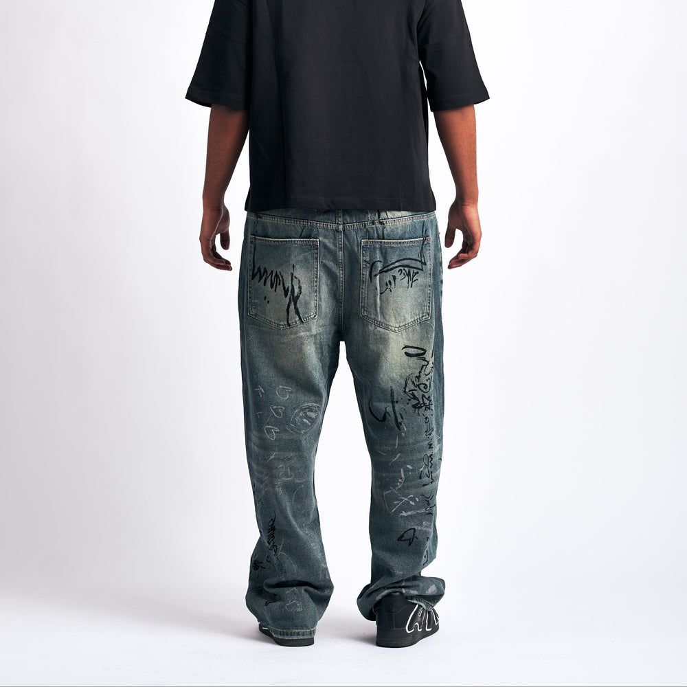 Hand-Marked Baggy Denim Jeans