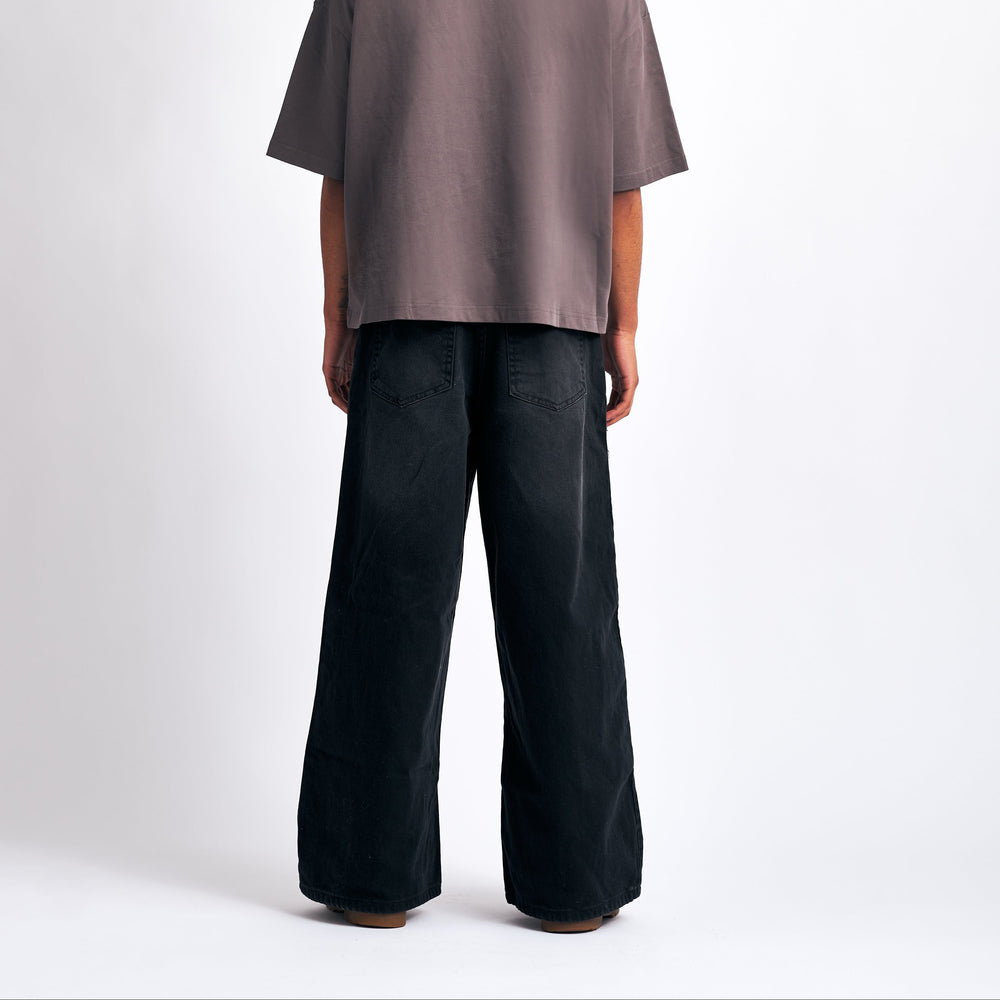 Washed Black Wide-Leg Denim Jeans