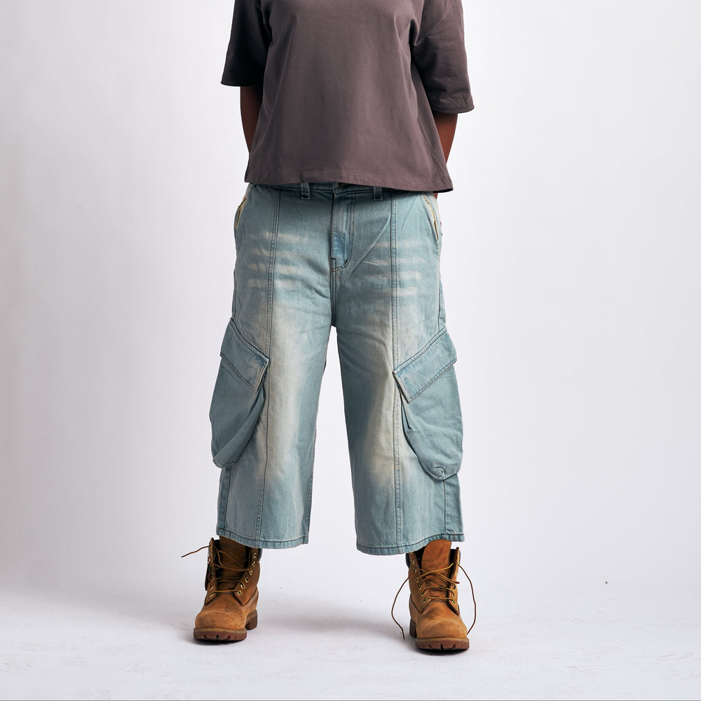 Destroyed Loose-Fit Denim Shorts