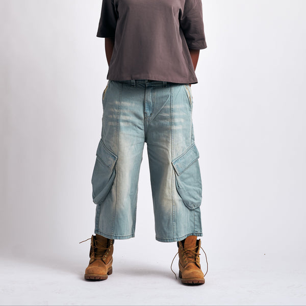 Destroyed Loose-Fit Denim Shorts