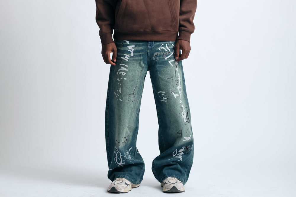 Hand-Marked Baggy Denim Jeans