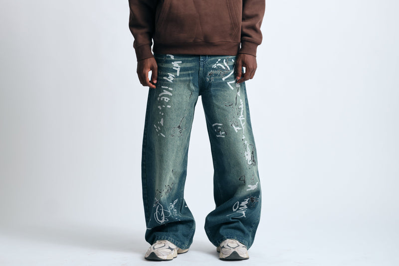 Hand-Marked Baggy Denim Jeans