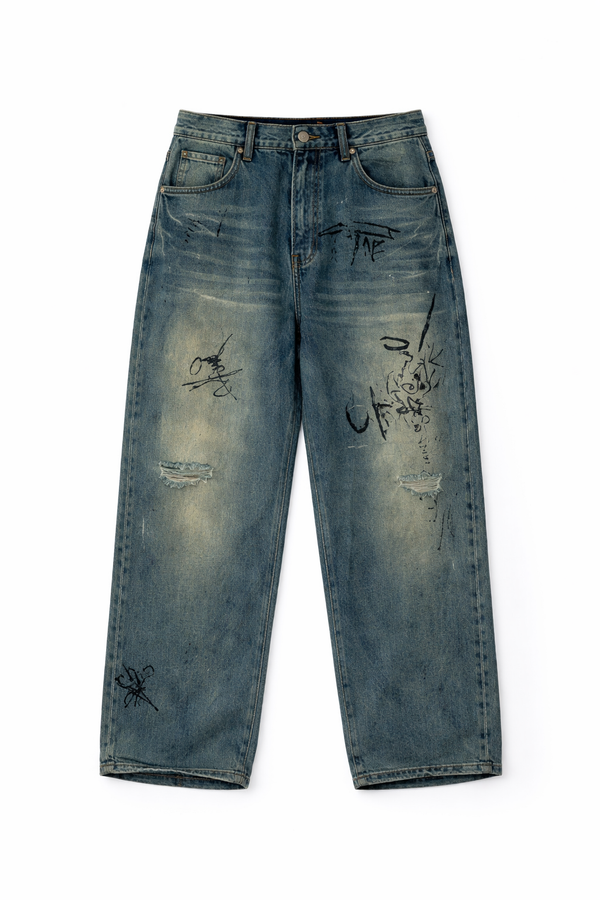 Hand-Marked Baggy Denim Jeans